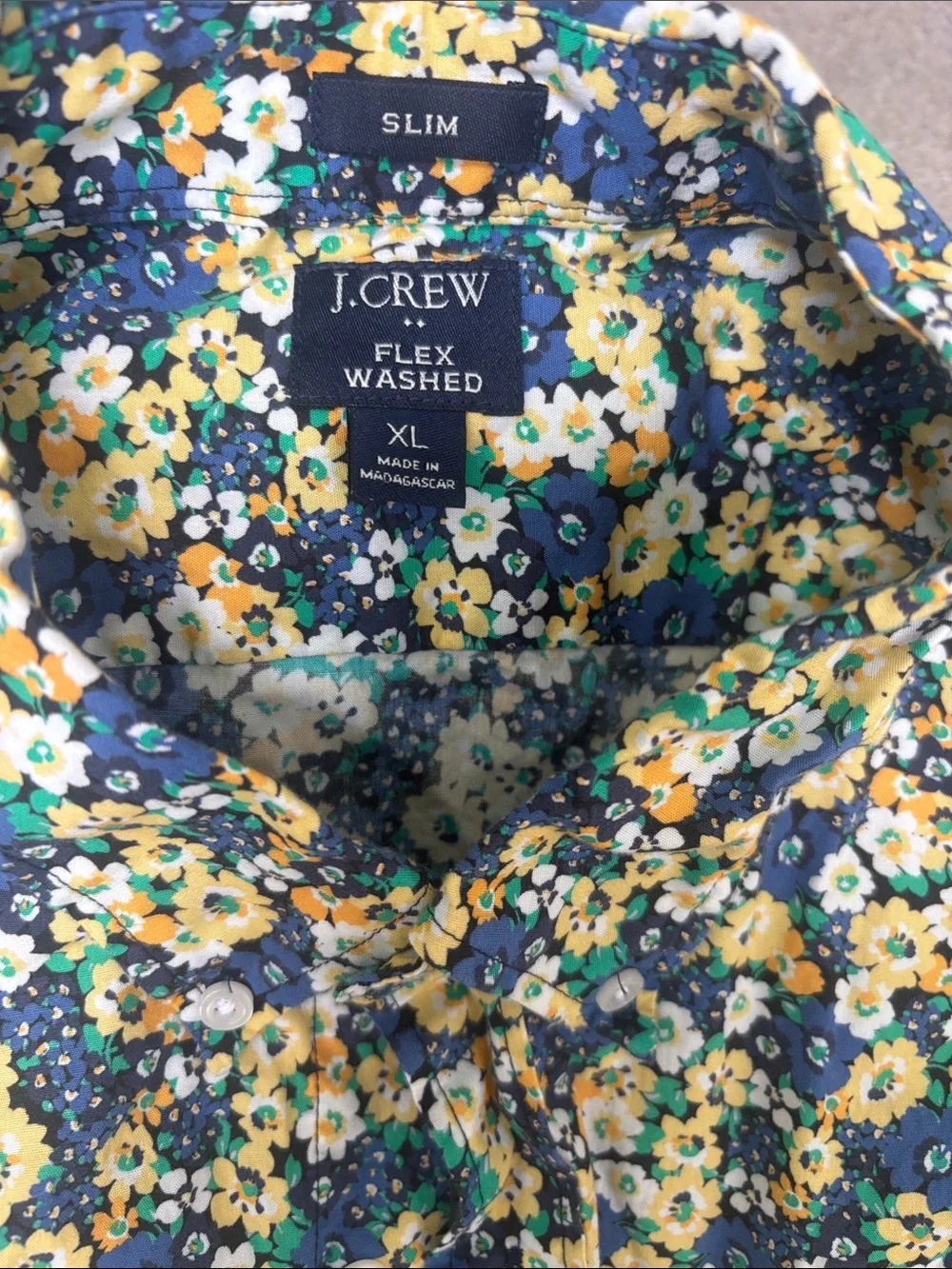J.Crew Men’s Floral Short-Sleeve Button-Up Shirt — Navy & Yellow